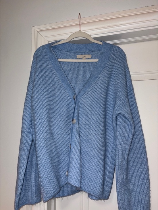 LOFT Sweaters - LOFT Sky Blue Ribbed V‑Neck Button Cardigan